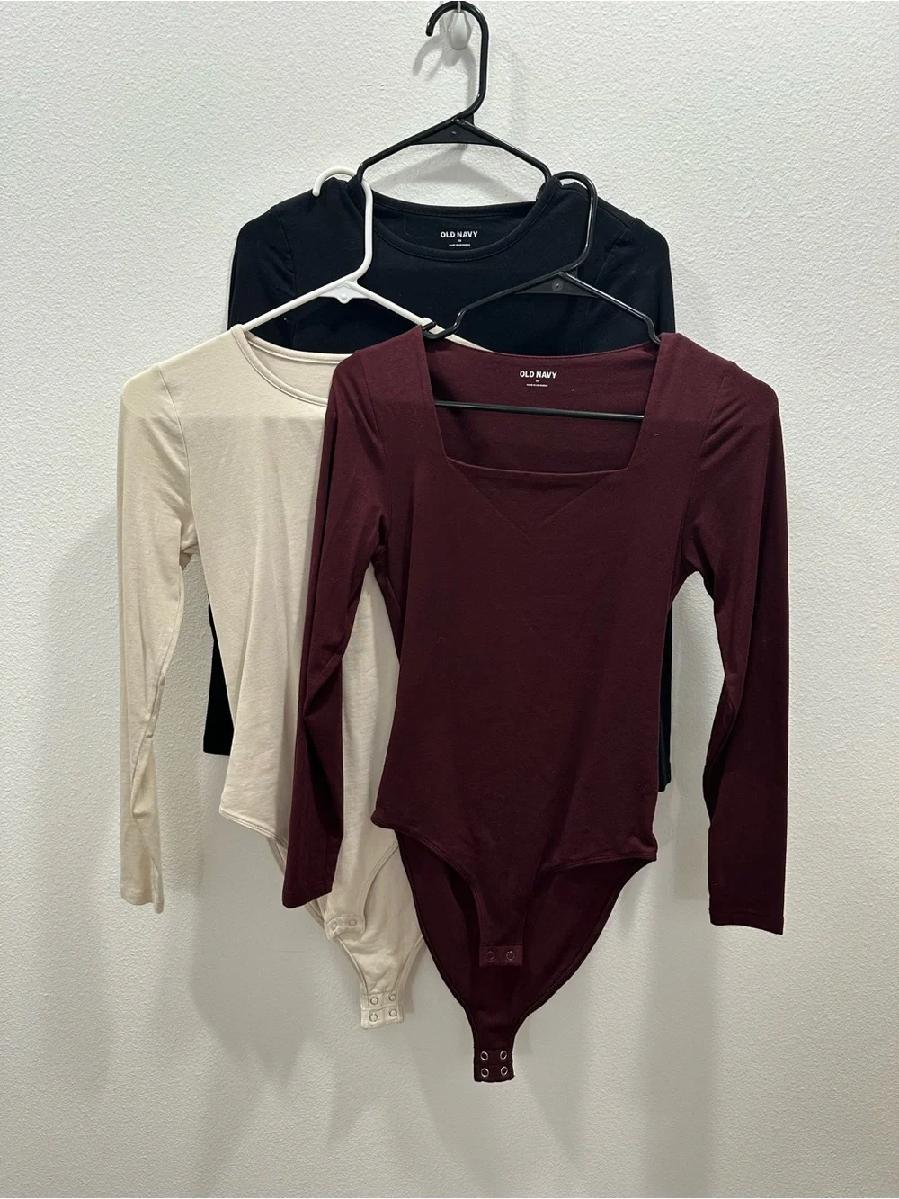 Lot of 3 Old Navy Women's Long Sleeve Bodysuits  - Burgundy cream black layering